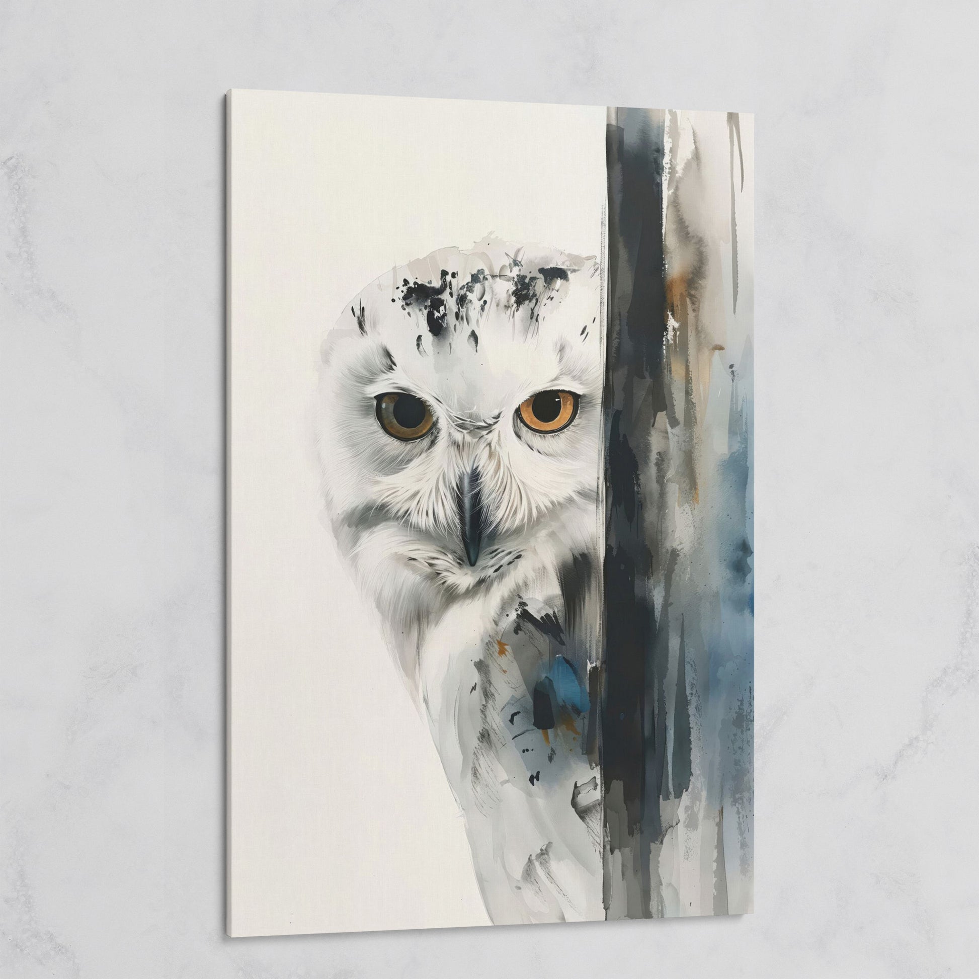 Snowy Owl Canvas Print, Minimalist Portrait on gallery wrap