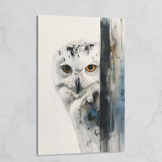 Snowy Owl Canvas Print, Minimalist Portrait on gallery wrap