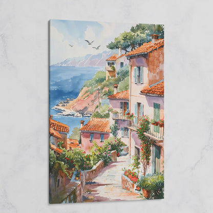 Mediterranean Seaside Village Canvas Print on gallery wrap
