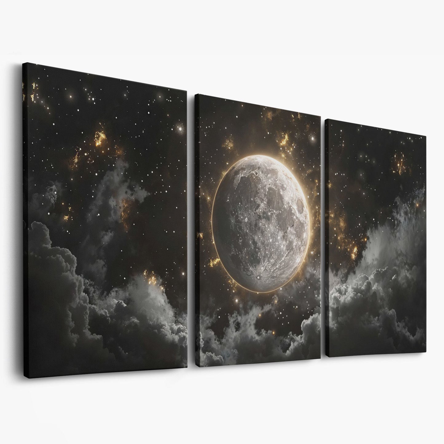 Full Moon Canvas Print with Celestial Detail as 3-panel split version