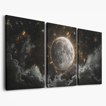 Full Moon Canvas Print with Celestial Detail as 3-panel split version