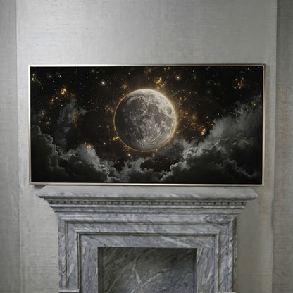 Full Moon Canvas Print with Celestial Detail in silver floating frame