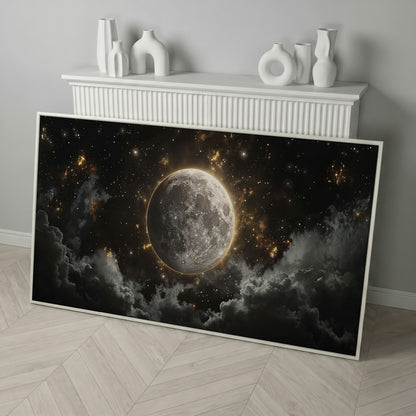 Full Moon Canvas Print with Celestial Detail in white floating frame