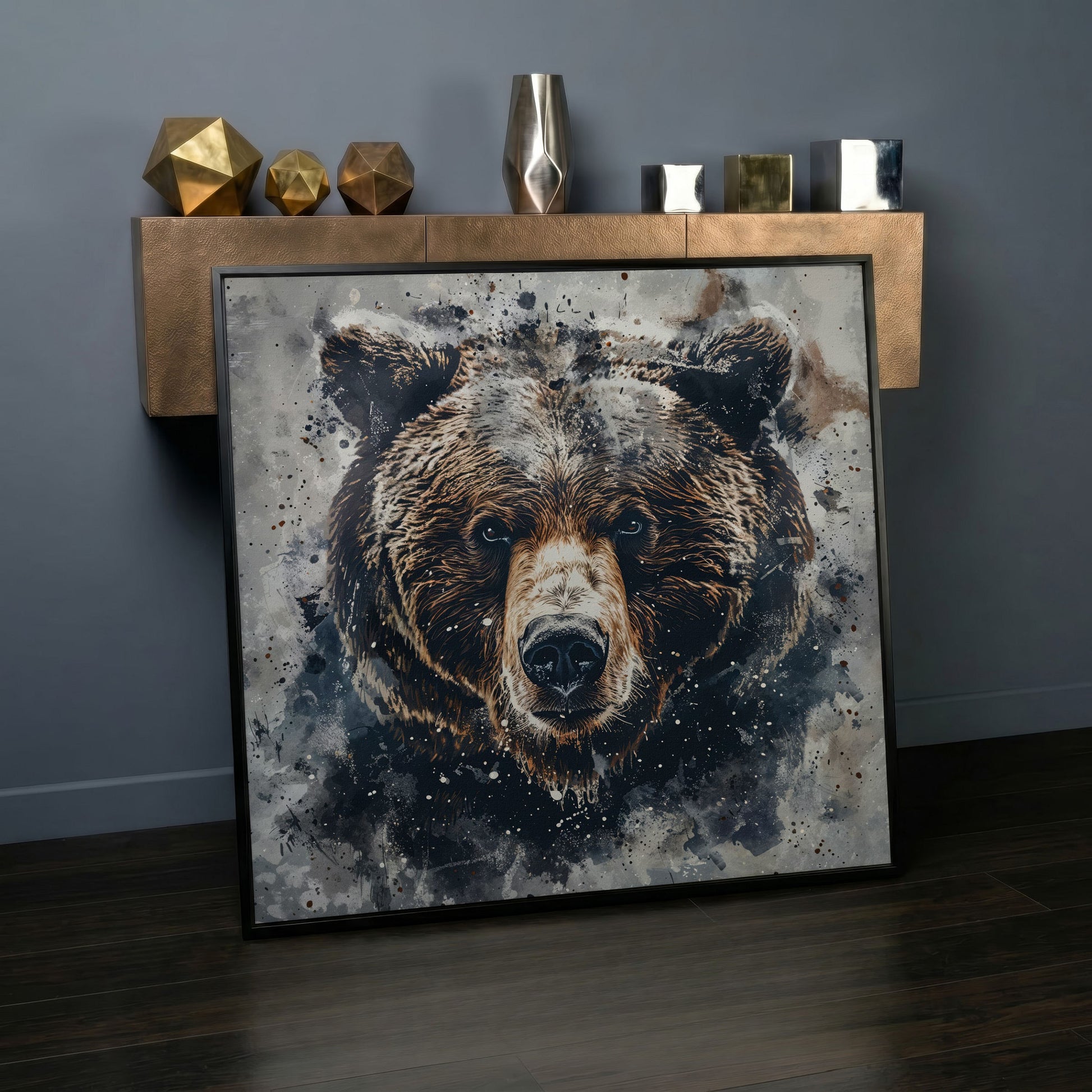 Grizzly Bear Portrait Canvas Print in black floating frame