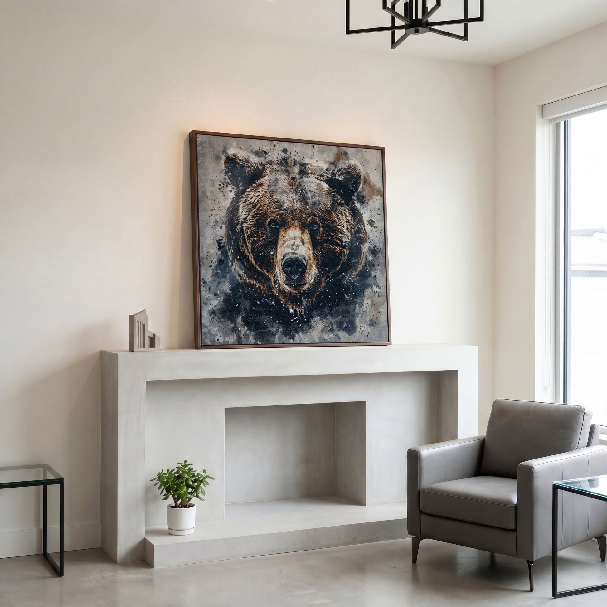 Grizzly Bear Portrait Canvas Print in dark walnut floating frame
