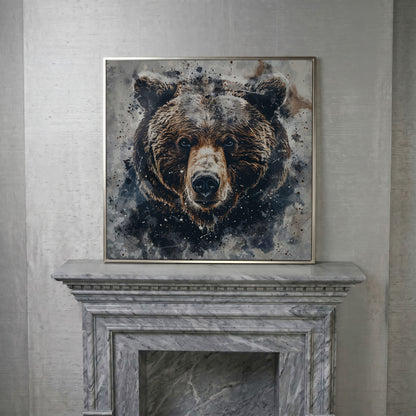 Grizzly Bear Portrait Canvas Print in silver floating frame