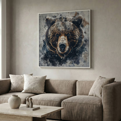 Grizzly Bear Portrait Canvas Print in white floating frame
