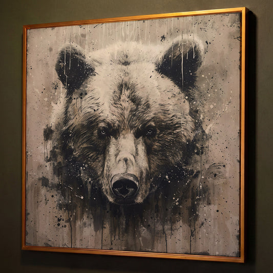 Grizzly Bear Canvas Art, Square 16 to 55 Inches shown in antique gold floating frame