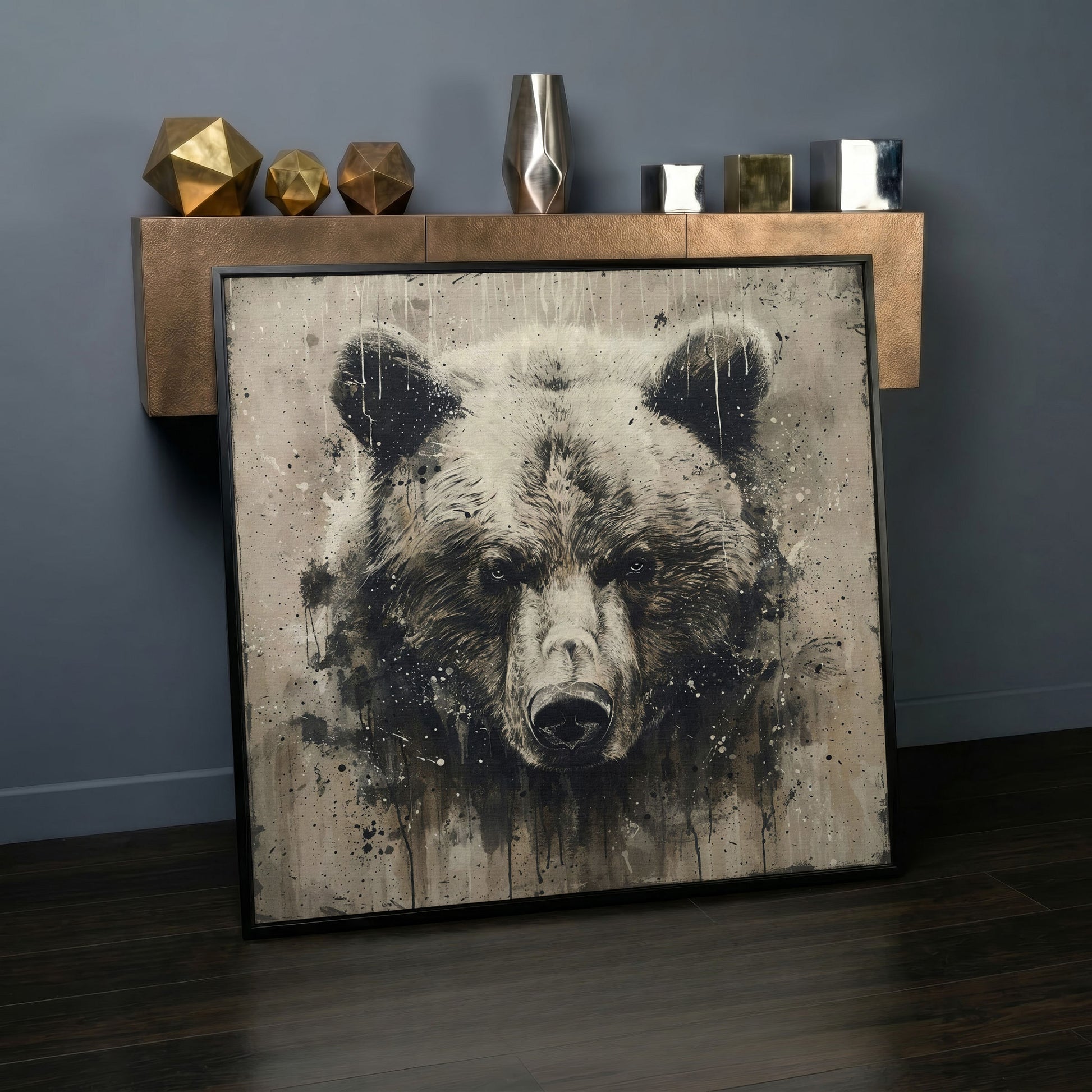 Grizzly Bear Canvas Art, Square 16 to 55 Inches in black floating frame