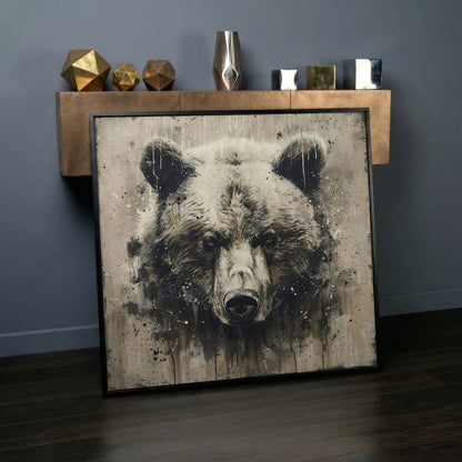 Grizzly Bear Canvas Art, Square 16 to 55 Inches in black floating frame