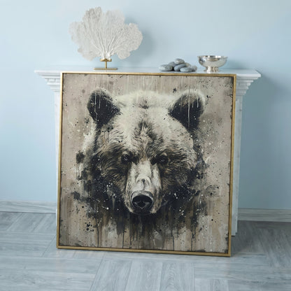 Grizzly Bear Canvas Art, Square 16 to 55 Inches in rose gold floating frame