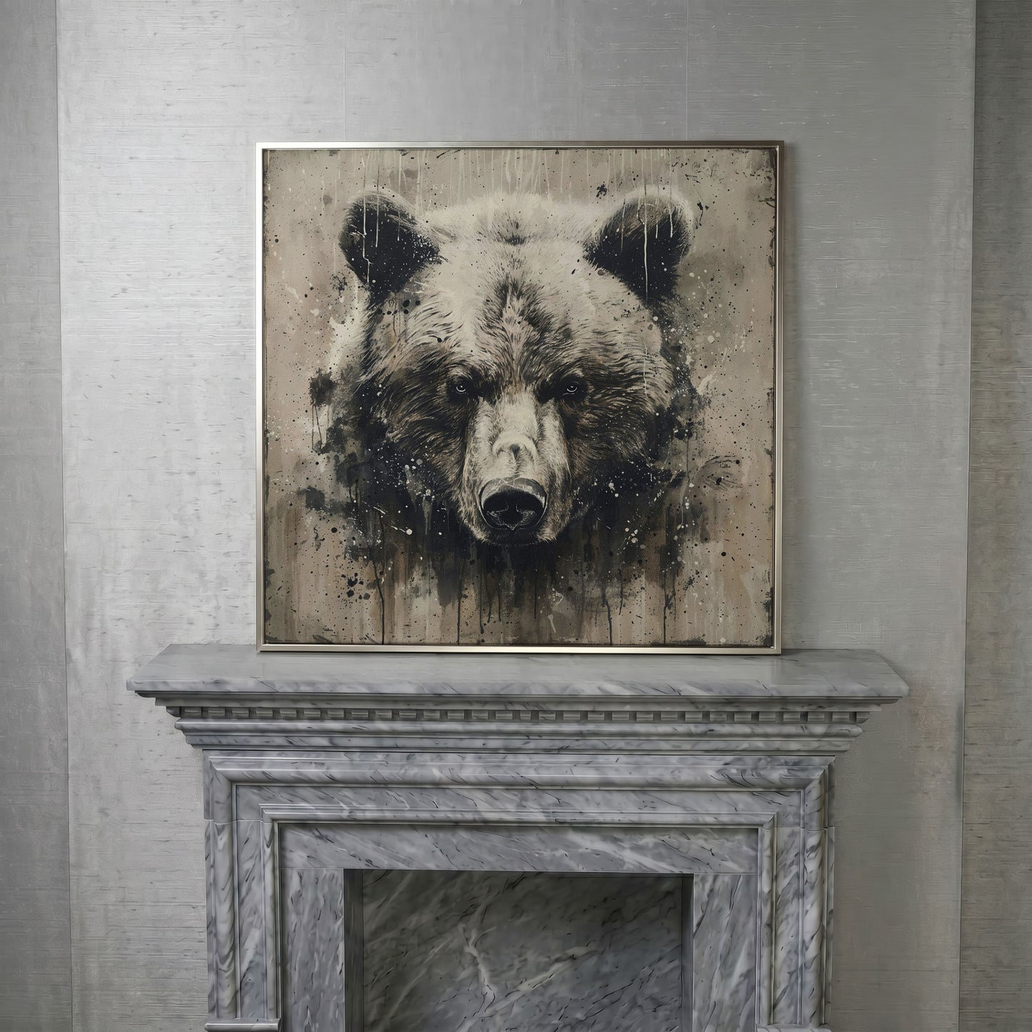 Grizzly Bear Canvas Art, Square 16 to 55 Inches in silver floating frame