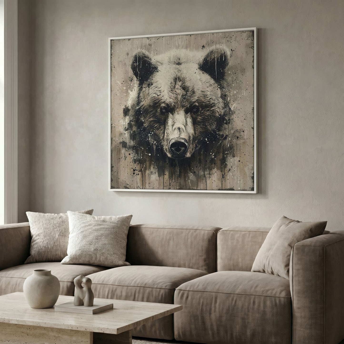 Grizzly Bear Canvas Art, Square 16 to 55 Inches in white floating frame