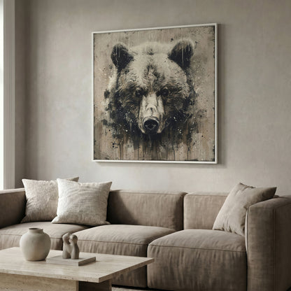 Grizzly Bear Canvas Art, Square 16 to 55 Inches in white floating frame