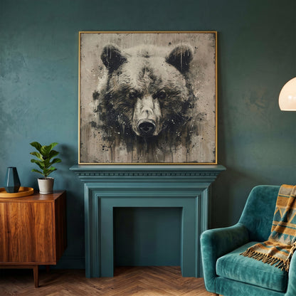 Grizzly Bear Canvas Art, Square 16 to 55 Inches in yellow gold floating frame