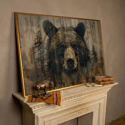 Forest Bear Portrait Canvas in rose gold floating frame