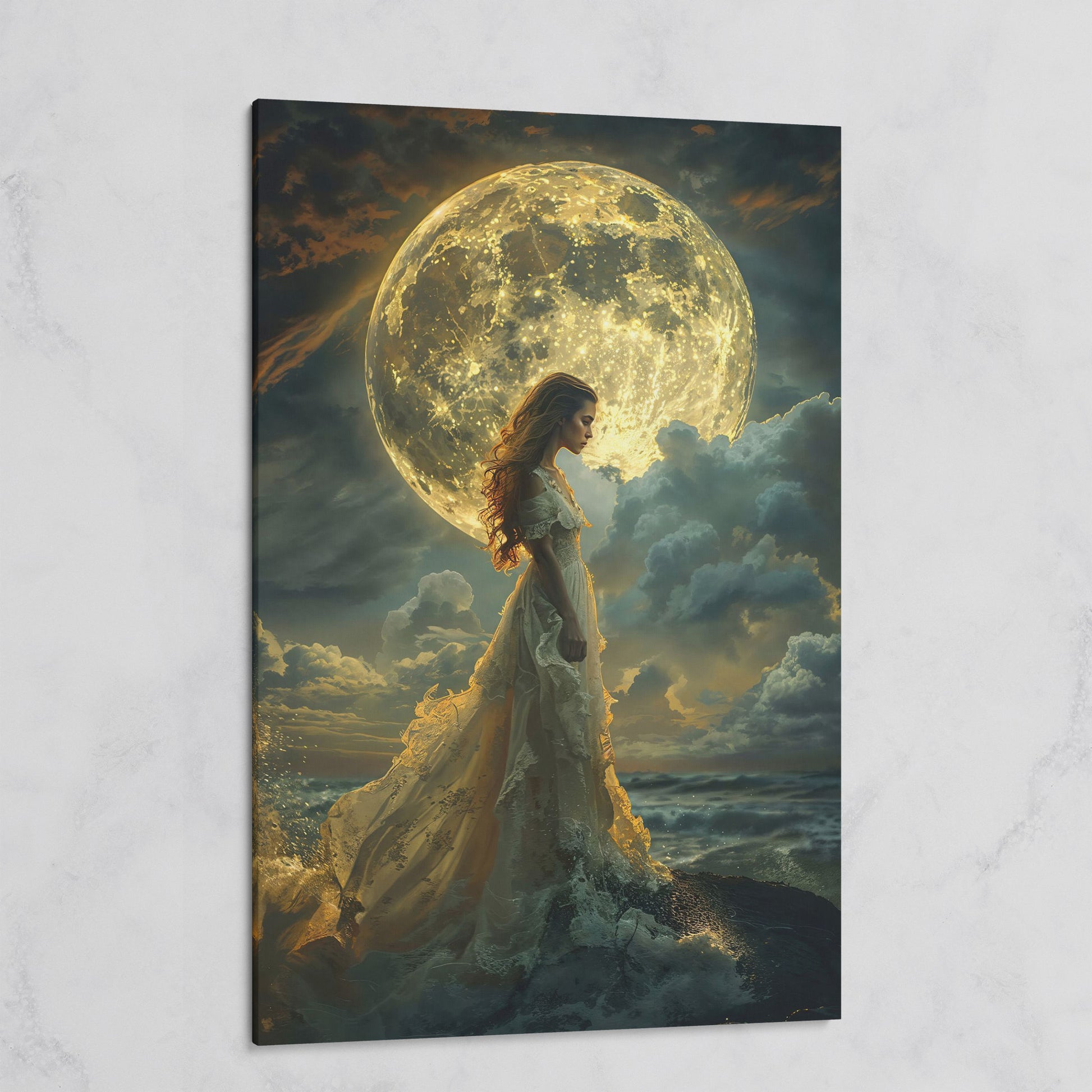 Woman & Full Moon Canvas Wall Art on gallery wrap