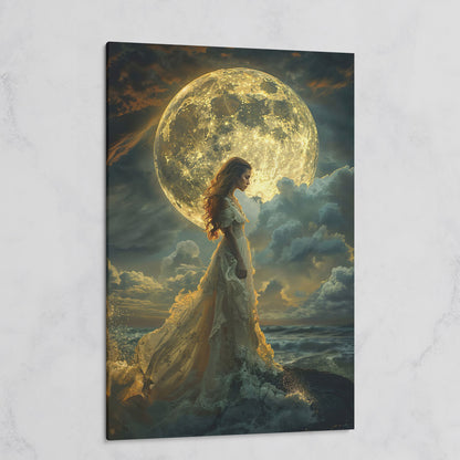 Woman & Full Moon Canvas Wall Art on gallery wrap