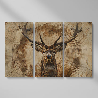 Deer Close-Up Canvas Print in Rustic Sepia as 3-panel split version