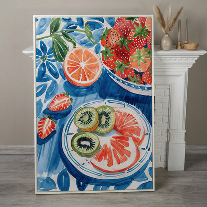 Vivid Fruits on Plates Canvas Print for Kitchen Walls in white floating frame