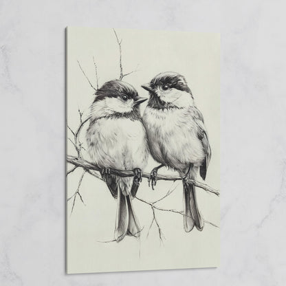 Chickadees Sketch Style Canvas on gallery wrap