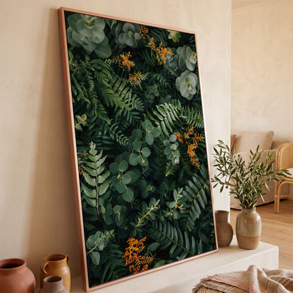 Lush Foliage Botanical Canvas Print in rose gold floating frame