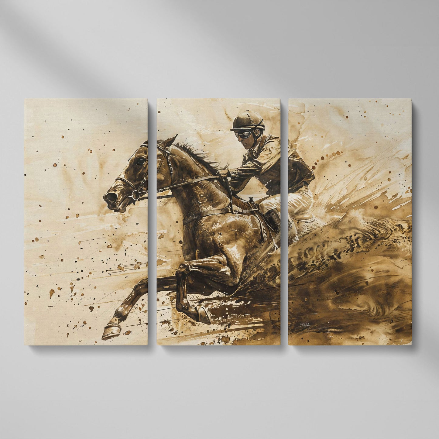 Vintage Jockey Horse Racing Canvas as 3-panel split version