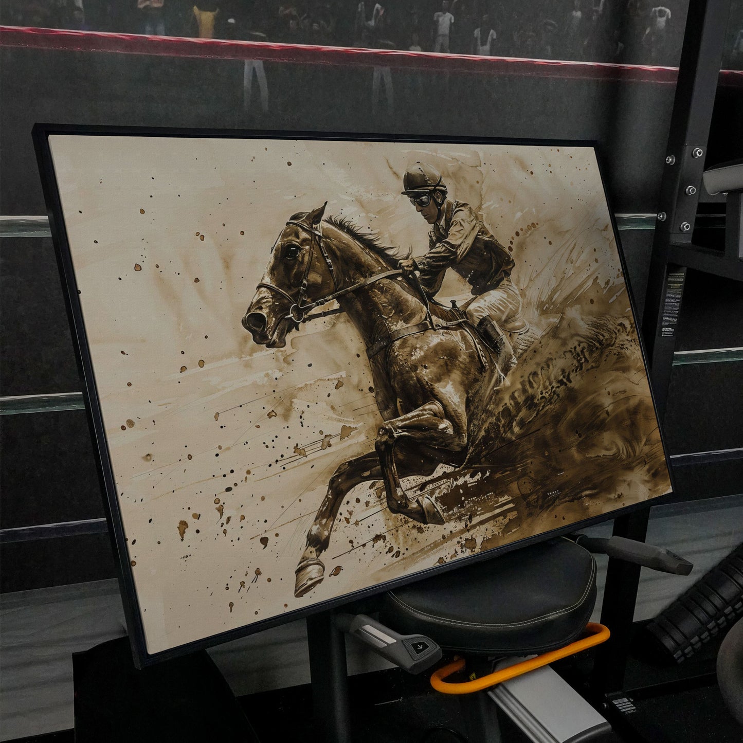 Vintage Jockey Horse Racing Canvas in black floating frame