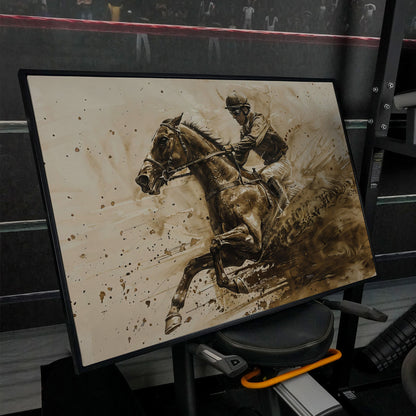 Vintage Jockey Horse Racing Canvas in black floating frame