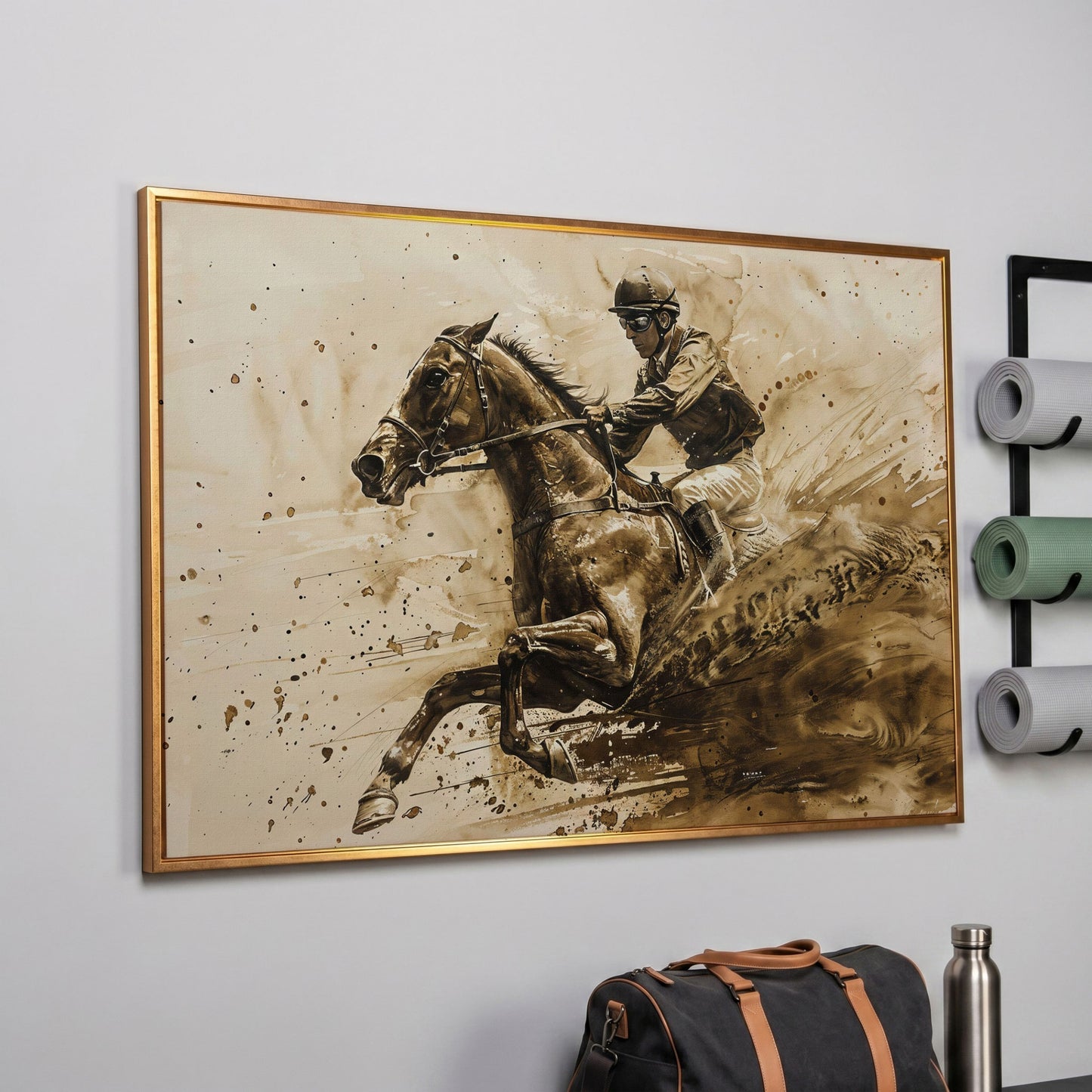 Vintage Jockey Horse Racing Canvas in rose gold floating frame