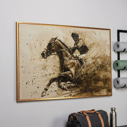 Vintage Jockey Horse Racing Canvas in rose gold floating frame