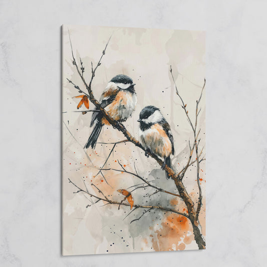 Chickadees on Branch Canvas Print on gallery wrap