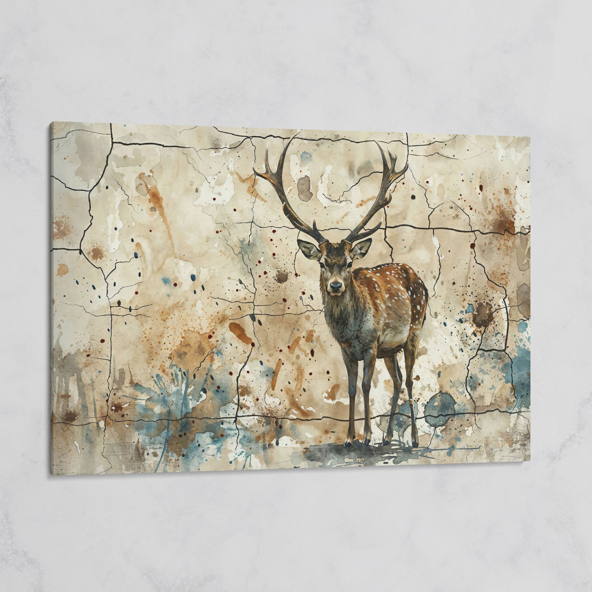 Bold Stag Canvas Art with Cracked Texture Background on gallery wrap