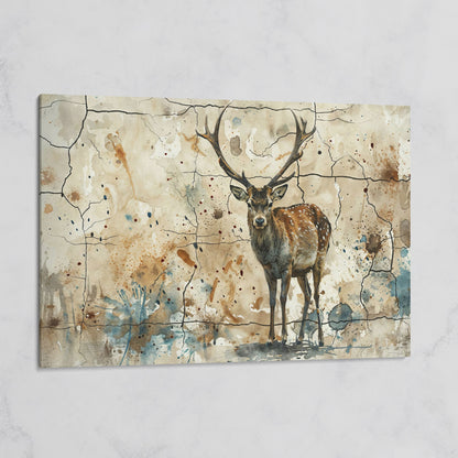 Bold Stag Canvas Art with Cracked Texture Background on gallery wrap