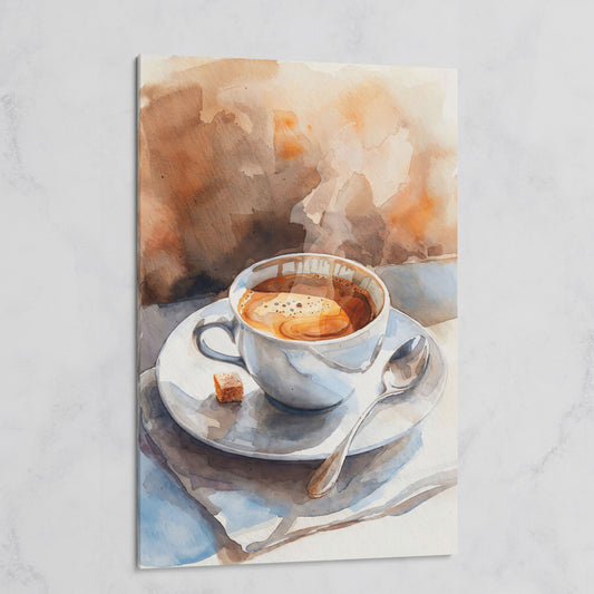 Morning Espresso Watercolor Canvas Print on gallery wrap