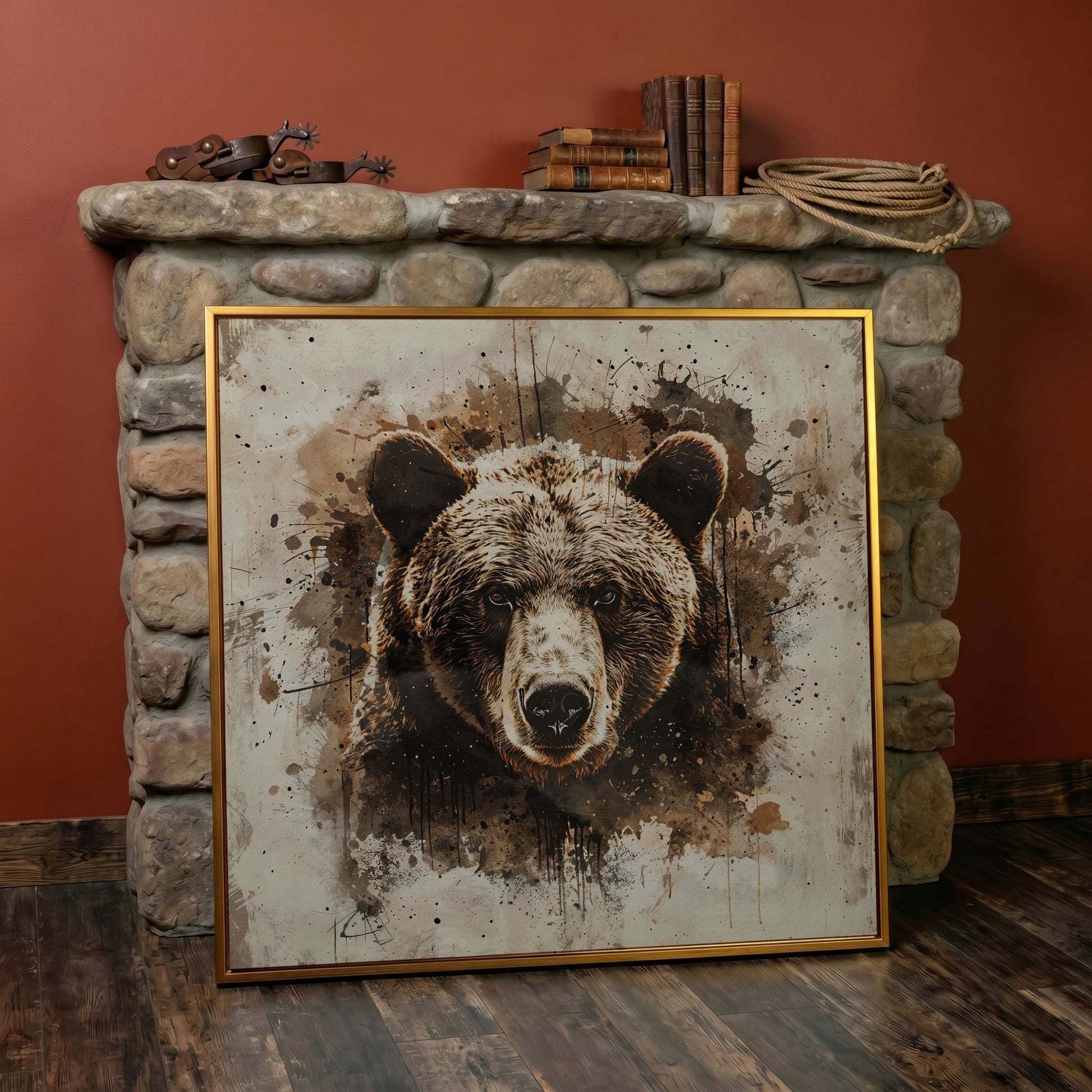Grizzly Bear Close-Up Canvas in antique gold floating frame