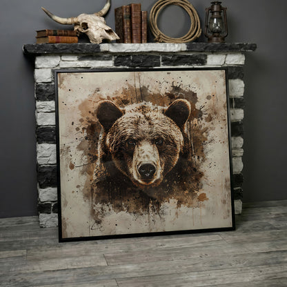 Grizzly Bear Close-Up Canvas in black floating frame