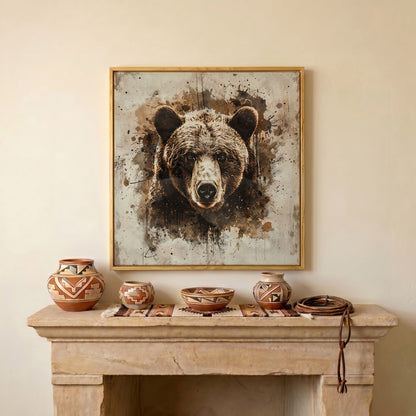 Grizzly Bear Close-Up Canvas in white oak floating frame