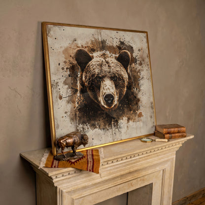 Grizzly Bear Close-Up Canvas in rose gold floating frame