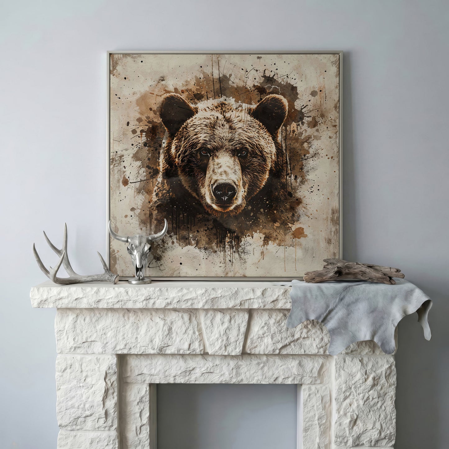 Grizzly Bear Close-Up Canvas in silver floating frame