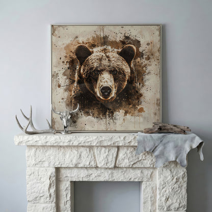 Grizzly Bear Close-Up Canvas in silver floating frame