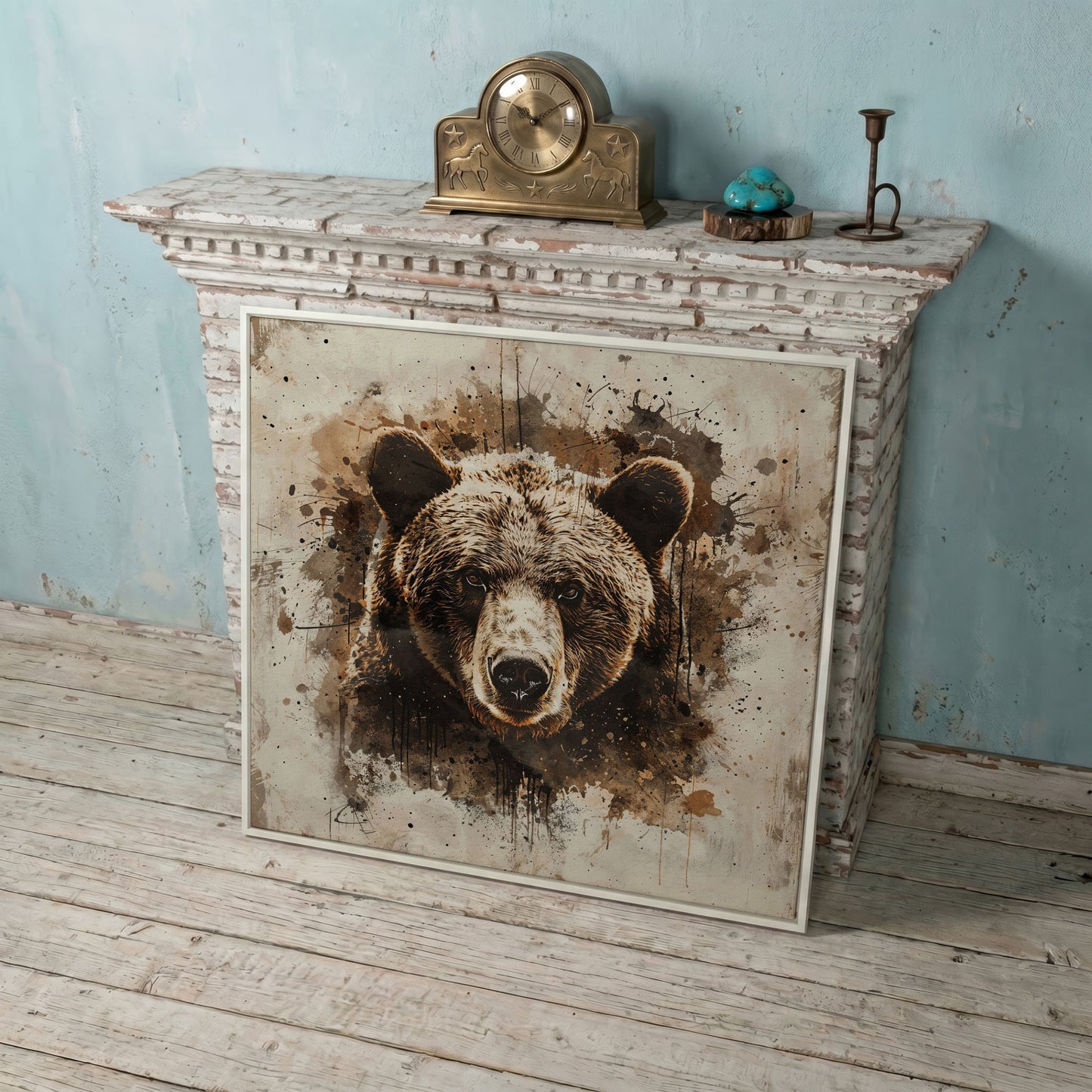Grizzly Bear Close-Up Canvas in white floating frame