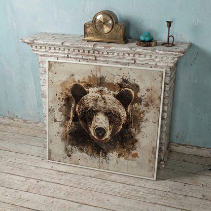 Grizzly Bear Close-Up Canvas in white floating frame