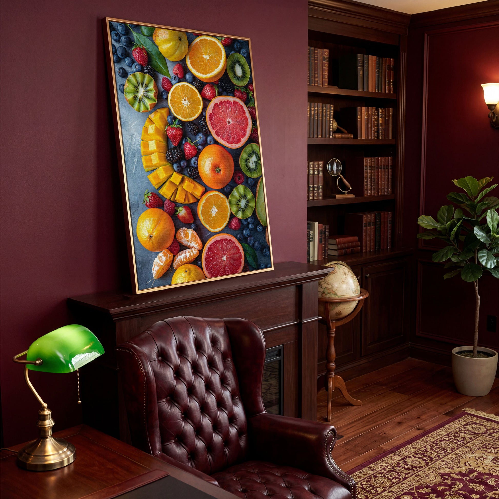Fresh Fruit Canvas Print for Kitchen Walls in antique gold floating frame