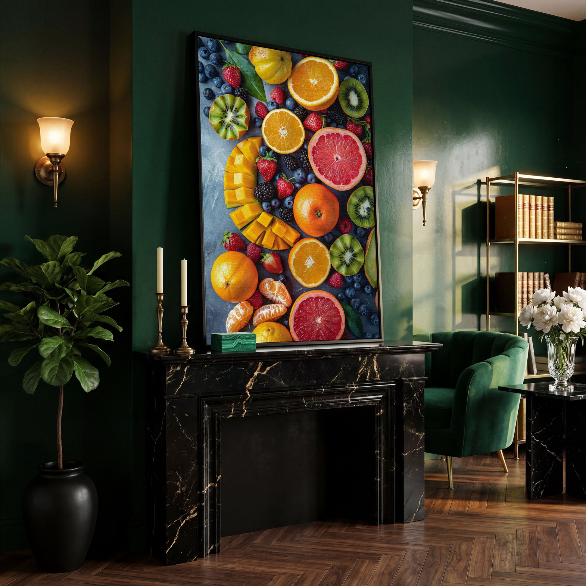 Fresh Fruit Canvas Print for Kitchen Walls in black floating frame
