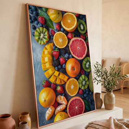 Fresh Fruit Canvas Print for Kitchen Walls in rose gold floating frame