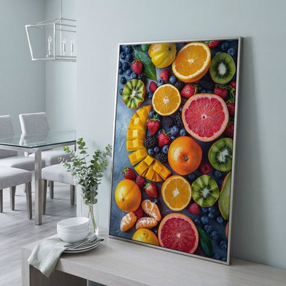 Fresh Fruit Canvas Print for Kitchen Walls in silver floating frame