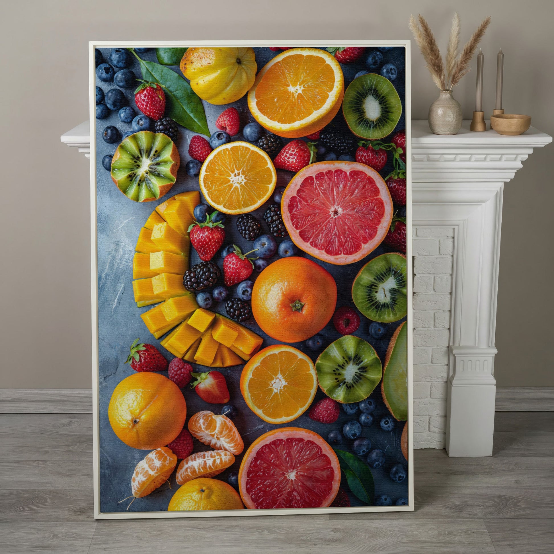 Fresh Fruit Canvas Print for Kitchen Walls in white floating frame