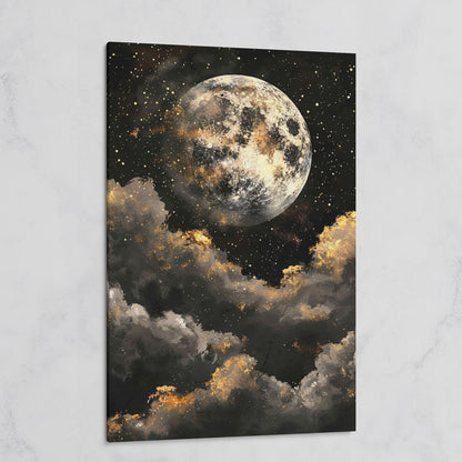 Moonrise Over Golden Clouds Canvas Art on gallery wrap