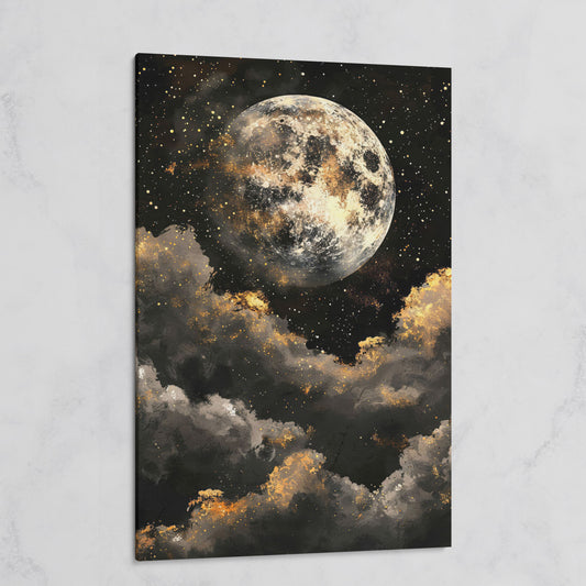 Moonrise Over Golden Clouds Canvas Art on gallery wrap